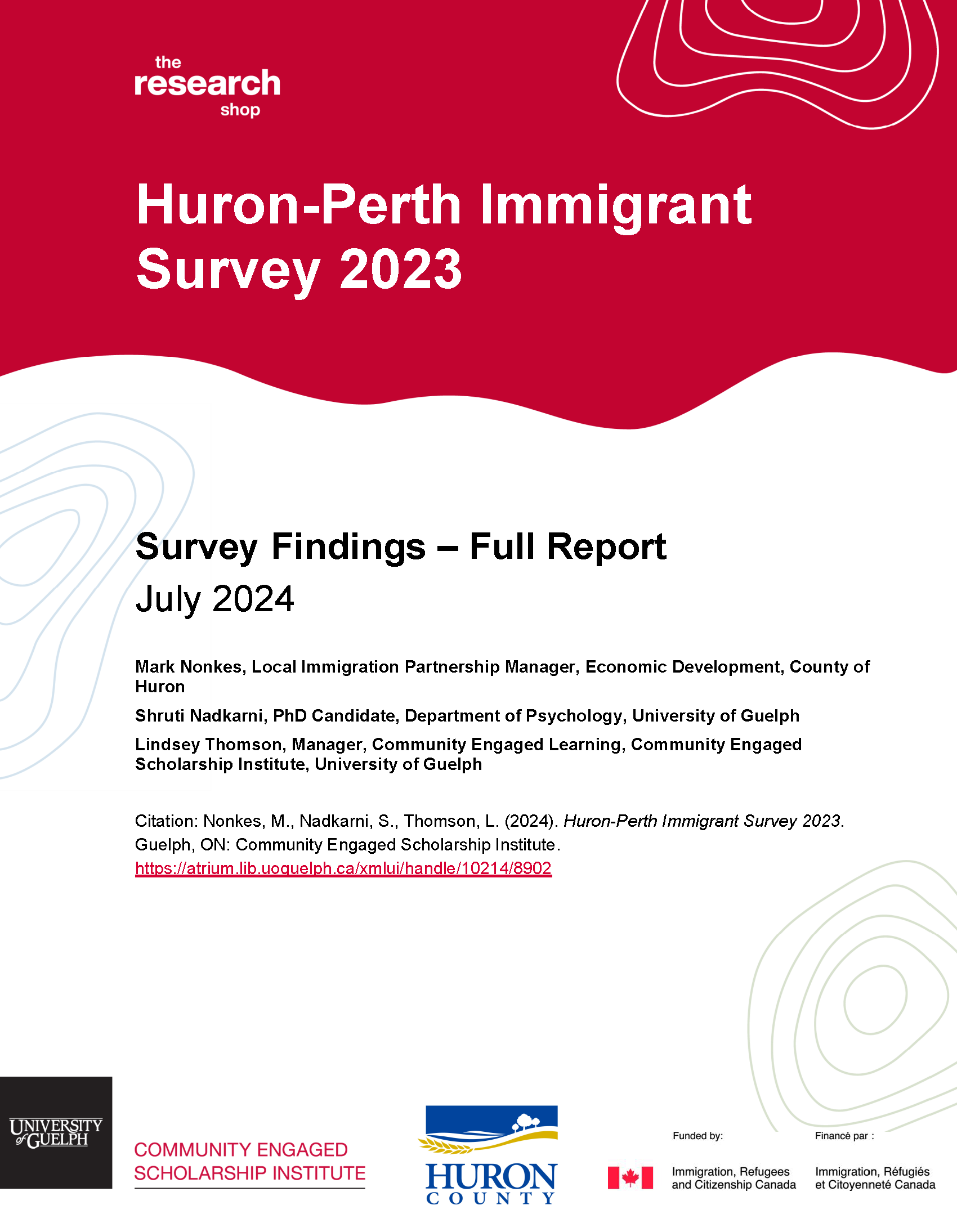 Cover page: Huron-Perth Immigrant Survey 2023 - Survey Findings - Full Report, July 2024